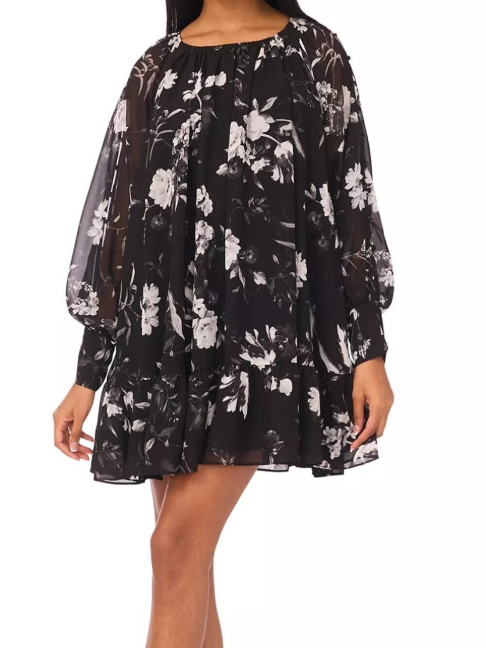 MSK WOMEN'S FLORAL PRINT LONG-SLEEVE MINI DRESS (SMALL)